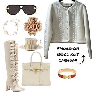 Magashoni Cream Wool Knit Cardigan